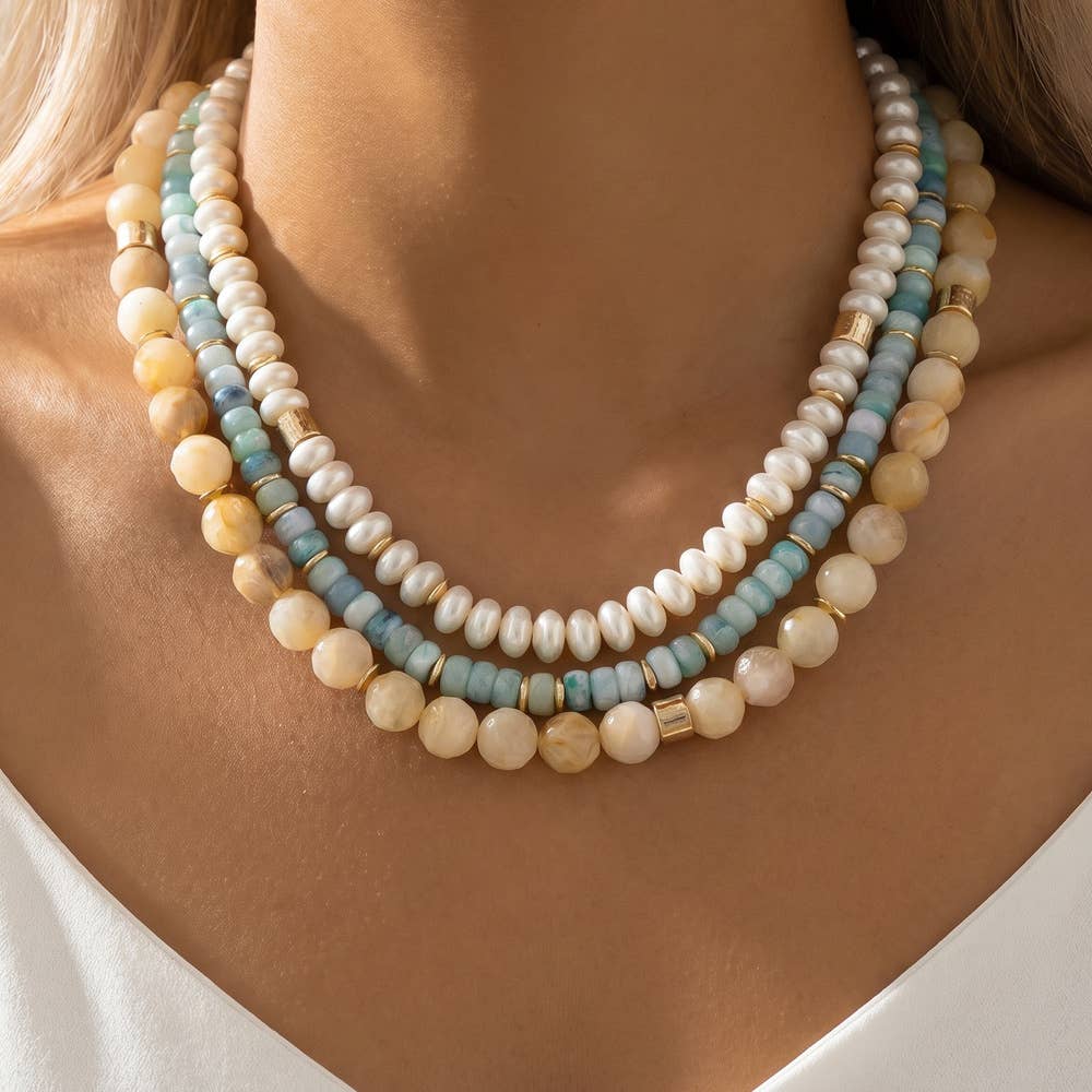Triple Strand Acrylic Bead And Rondelle Necklace