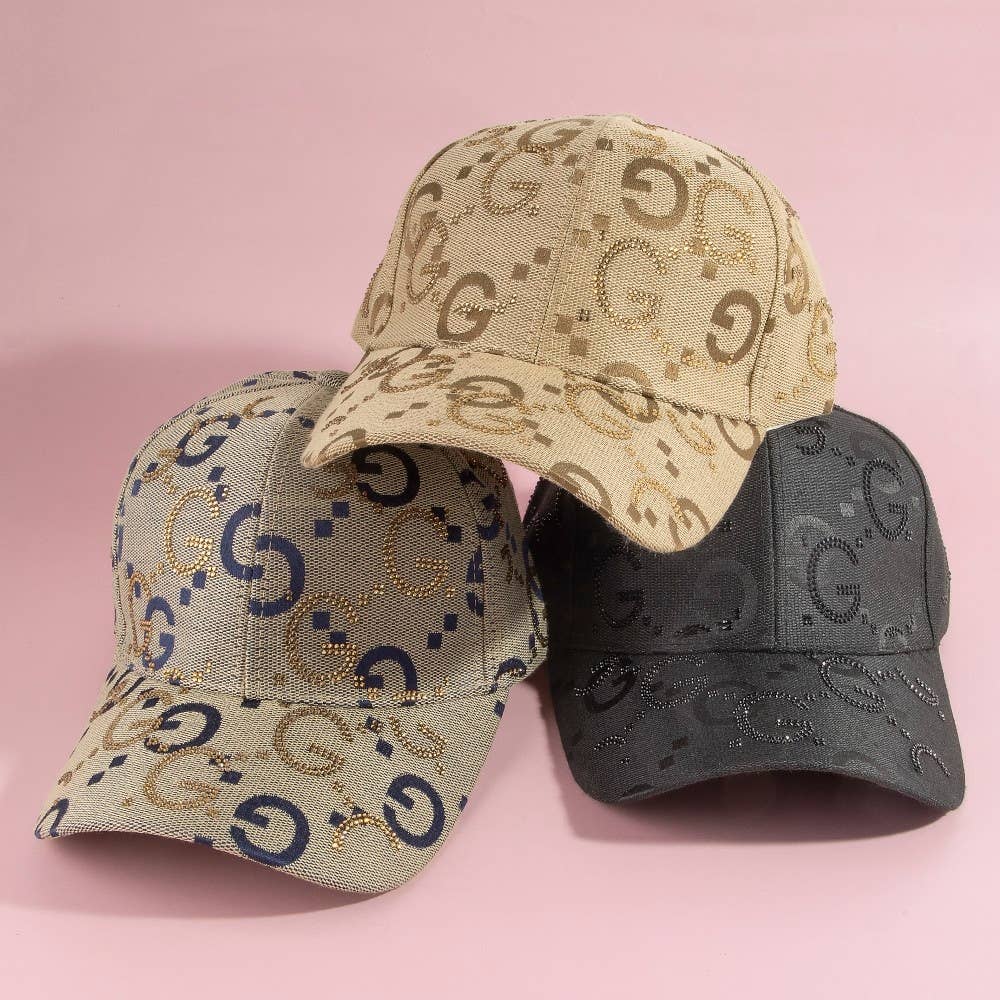 Monogram Print Gg Logo Rhinestone Baseball Cap
