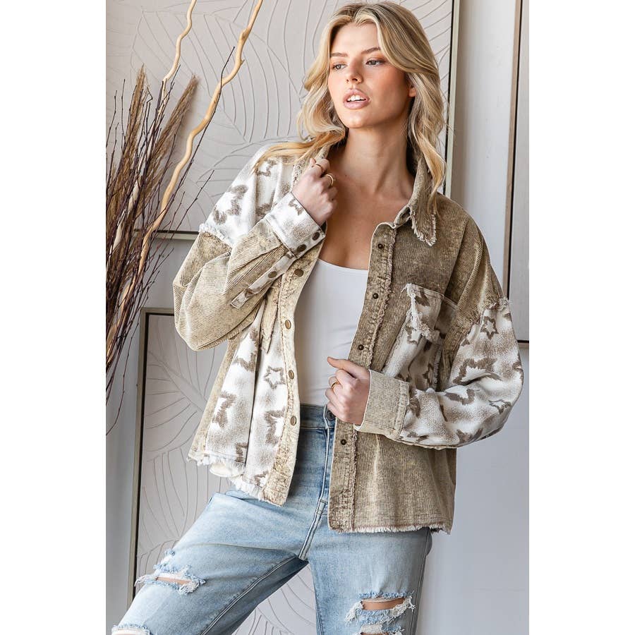 WASHED STAR PRINT CORDUROY MIX JACKET