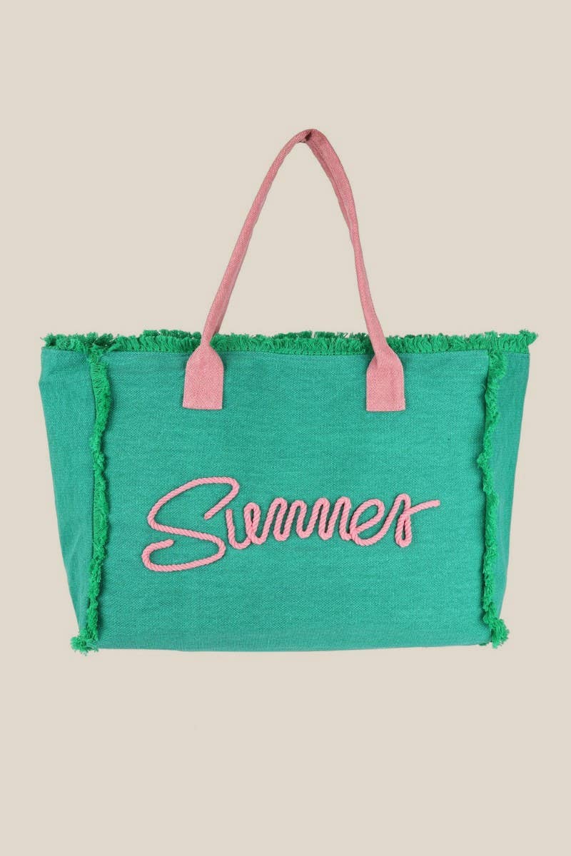 Embroidered Summer Print Fringe Tote Bag