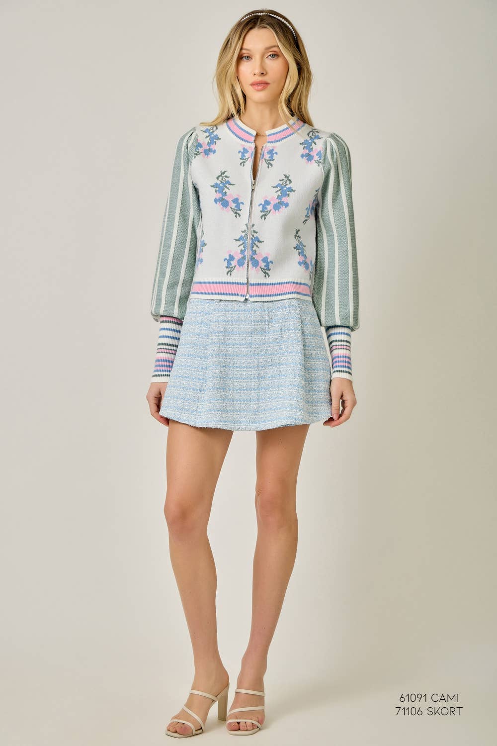 Sweater Floral Zip Bomber Jacket