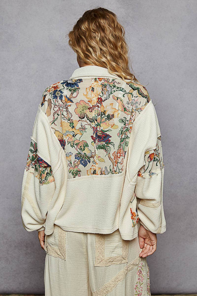 POL Floral Textured Rib Knitted Jacket