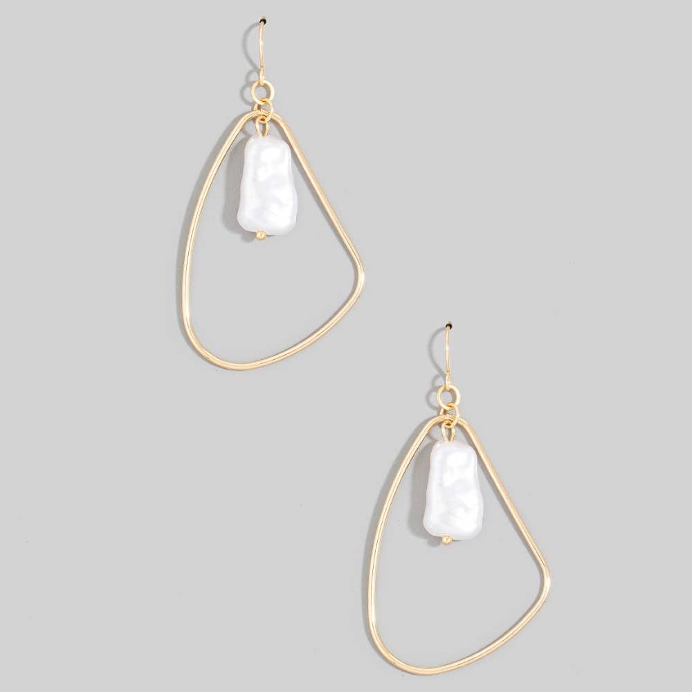 Pearl Bead Irregular Tear Dangle Earrings