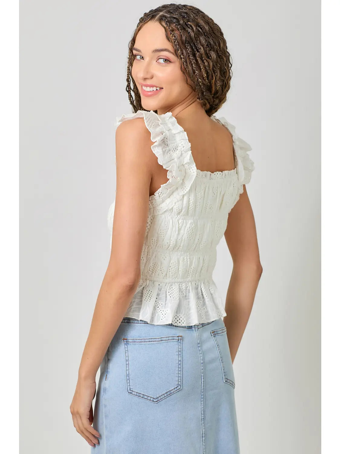Eloisa Ruffle Shoulder Rutched Top