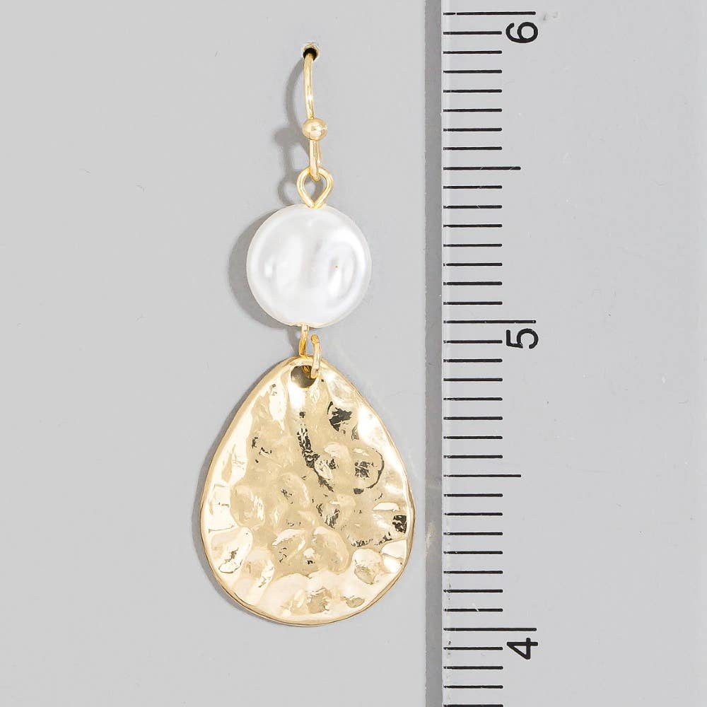 Pearl And Hammered Teardrop Drop Earrings