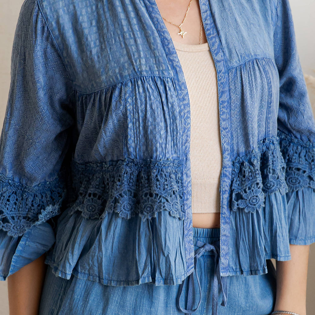 Boho Tiered Crochet Lace Open Front Shrug