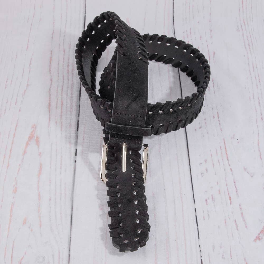 Wide Vegan Leather Whipstitch Edge Belt