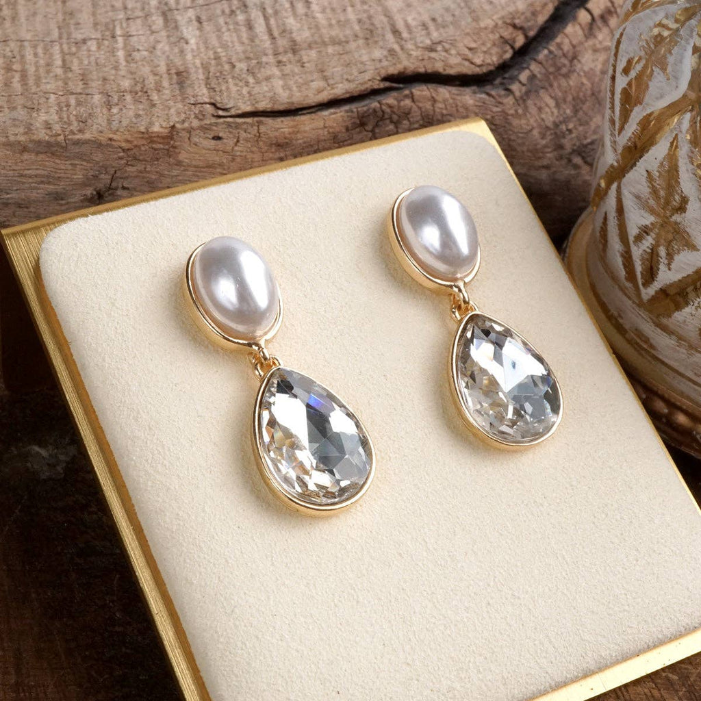 Moonlit Grace – Classic Teardrop Jeweled Statement Earrings