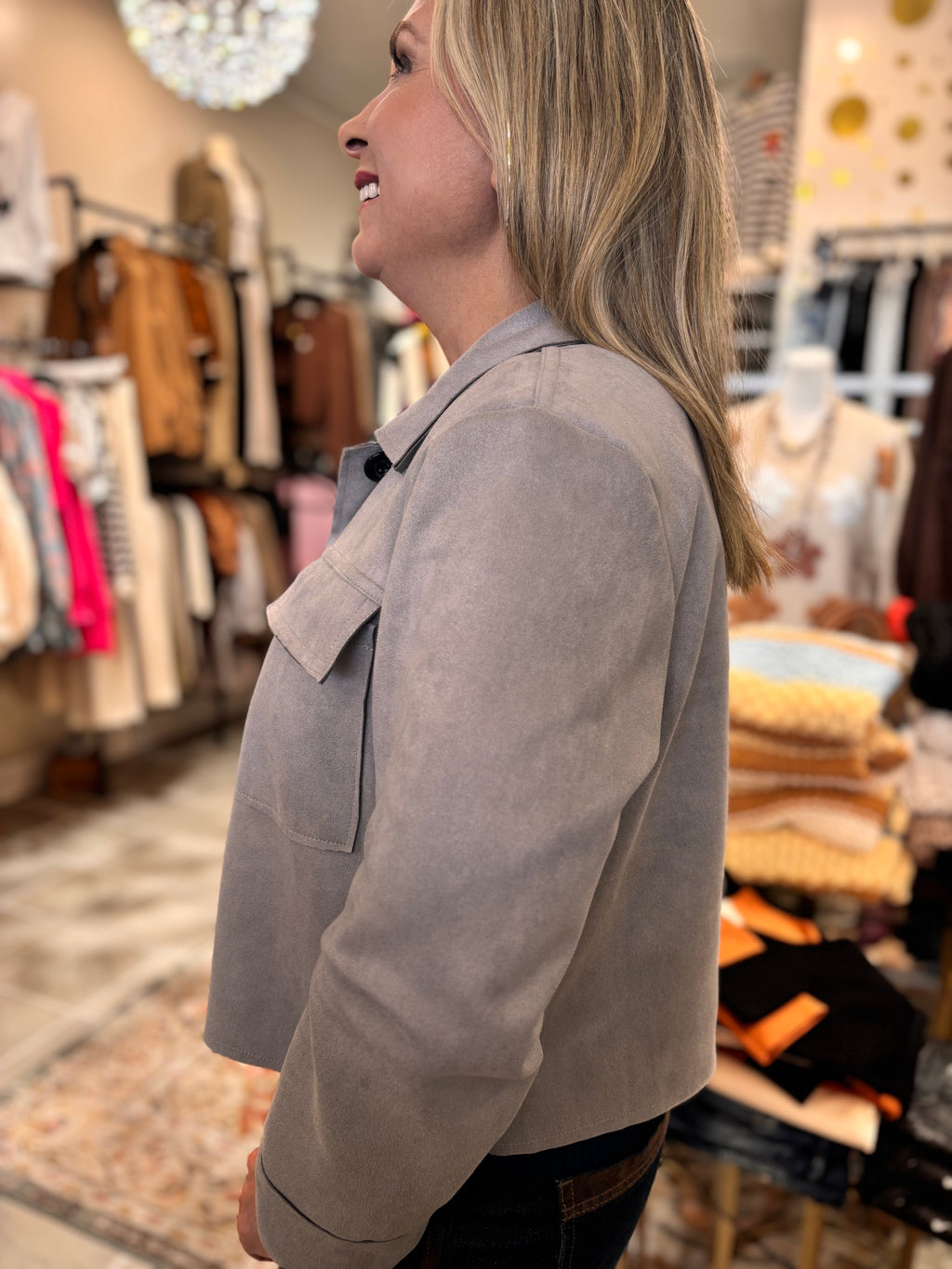 Nadya Classic Button-Down Suede- Like Jacket