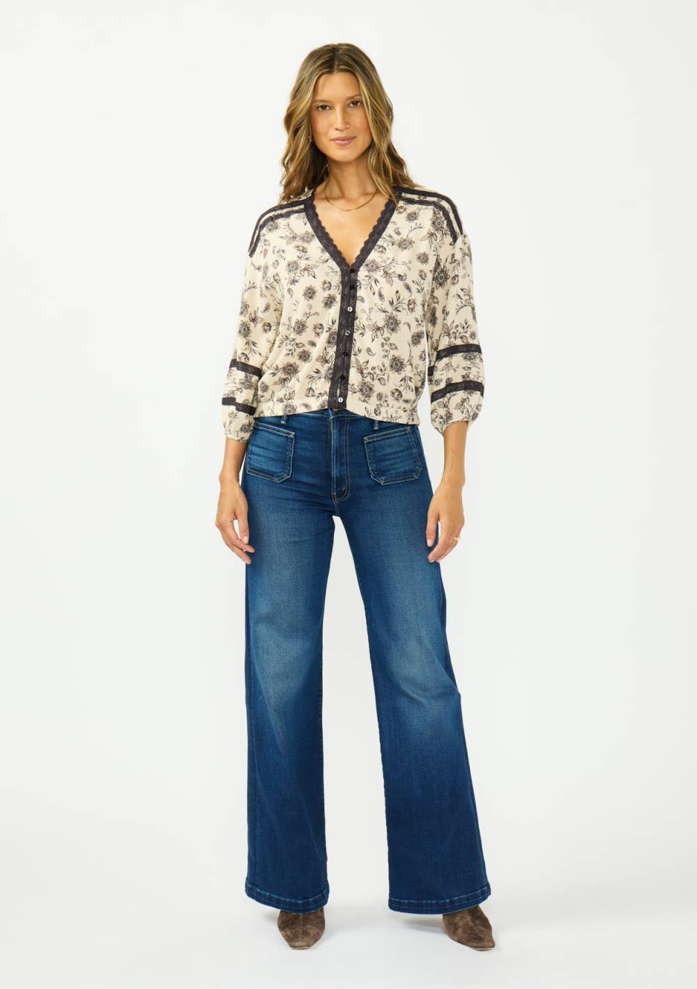 Maren Lace Trim Button-Front Top