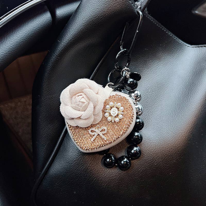 Heart Mirror Keychain with Flower and Pearl Charm 60261