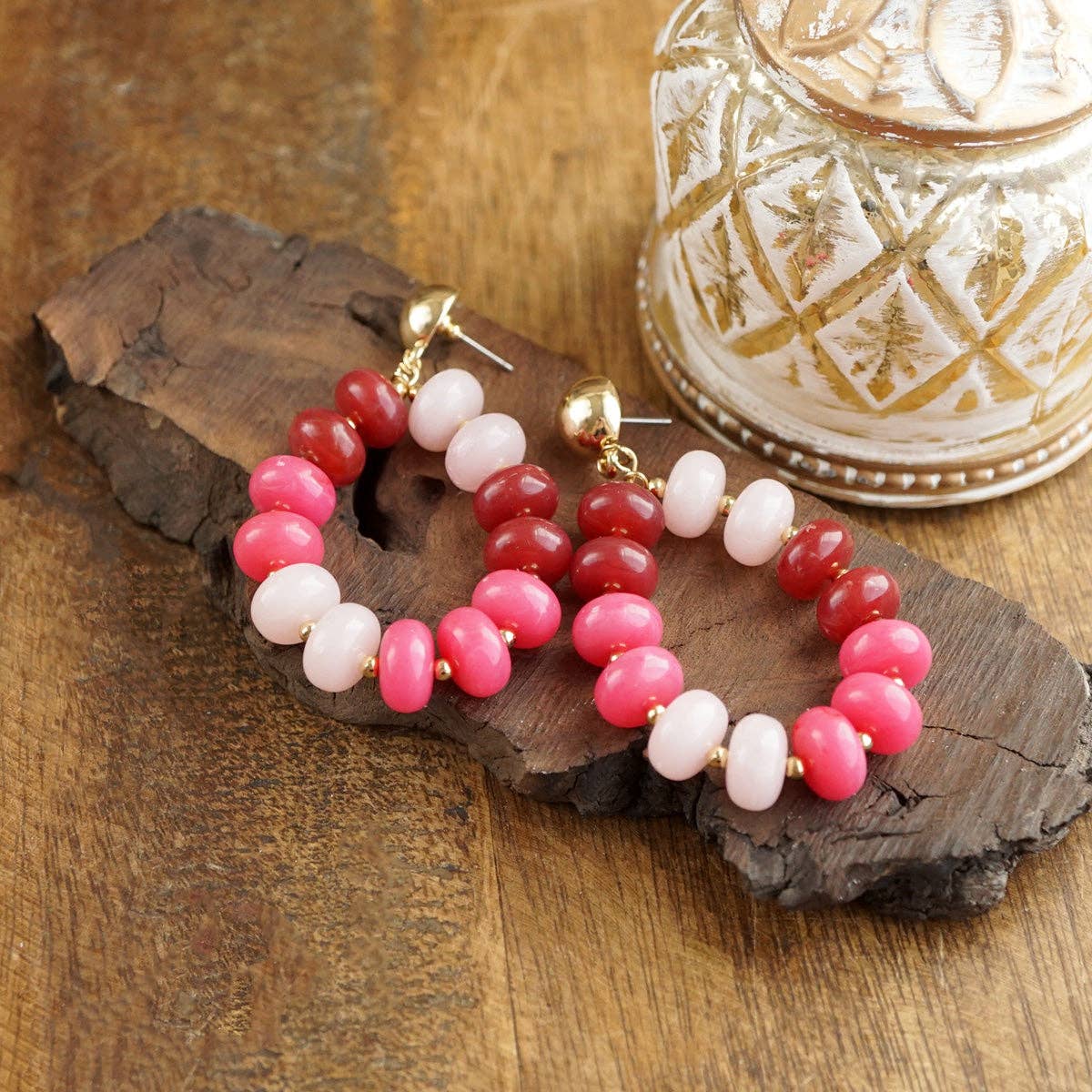 Sunlit Tides – Candy-Toned Beaded Teardrop Earrings