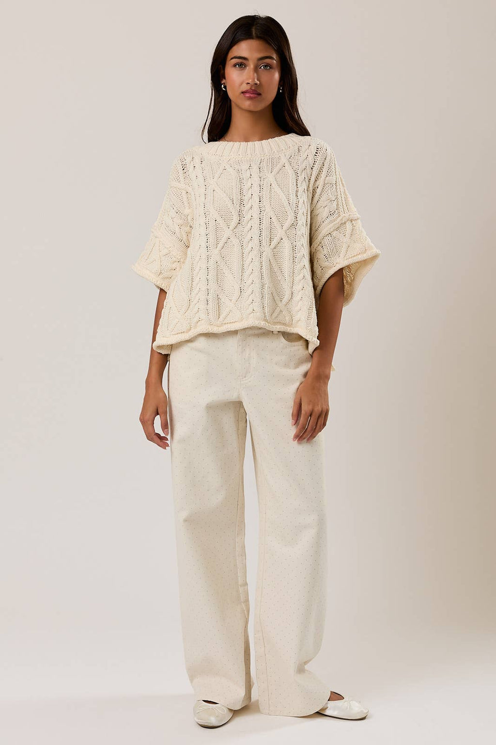 Round Neck Short Sleeve Sweater Top