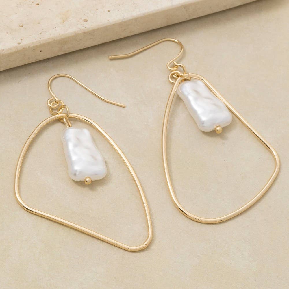 Pearl Bead Irregular Tear Dangle Earrings