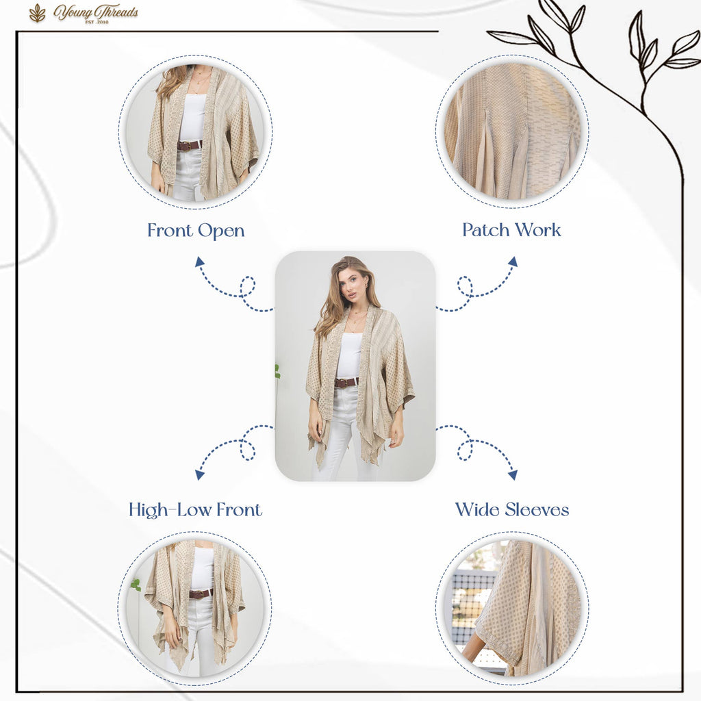 Boho Summer Lightweight Mixed Pattern Kimono Shrug Top
