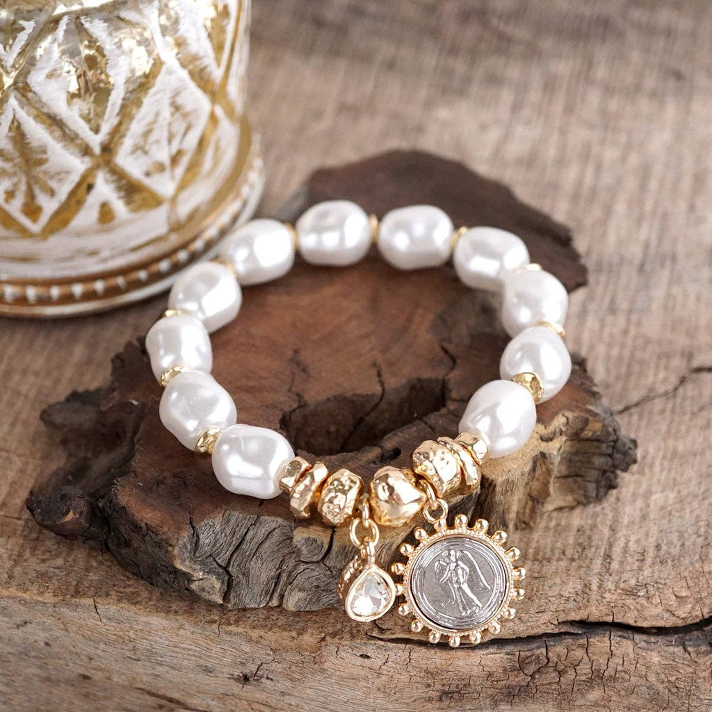 Pearl Angel Charm Stretch Bracelet – Gilded Keepsake