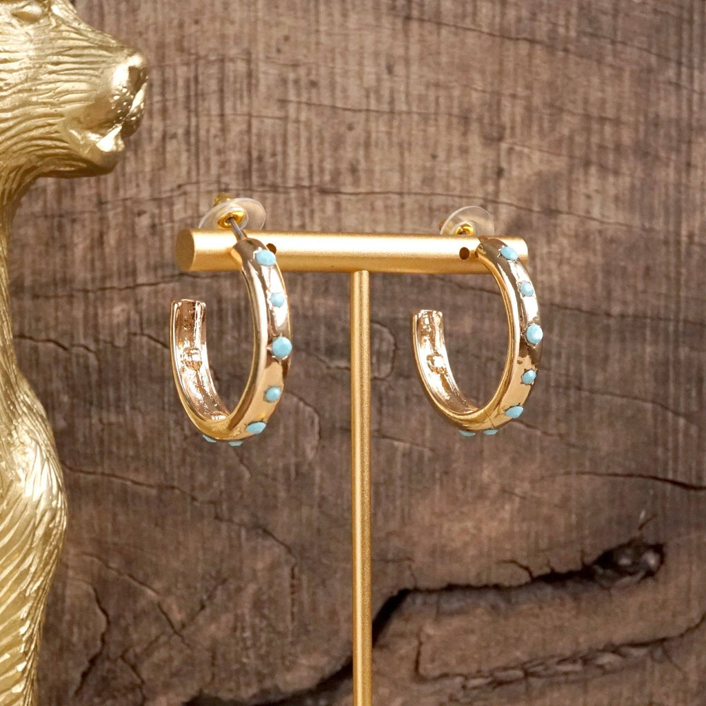 Classic Bubble Hoops – Gold with Crystal, Pearl, or Turquoise