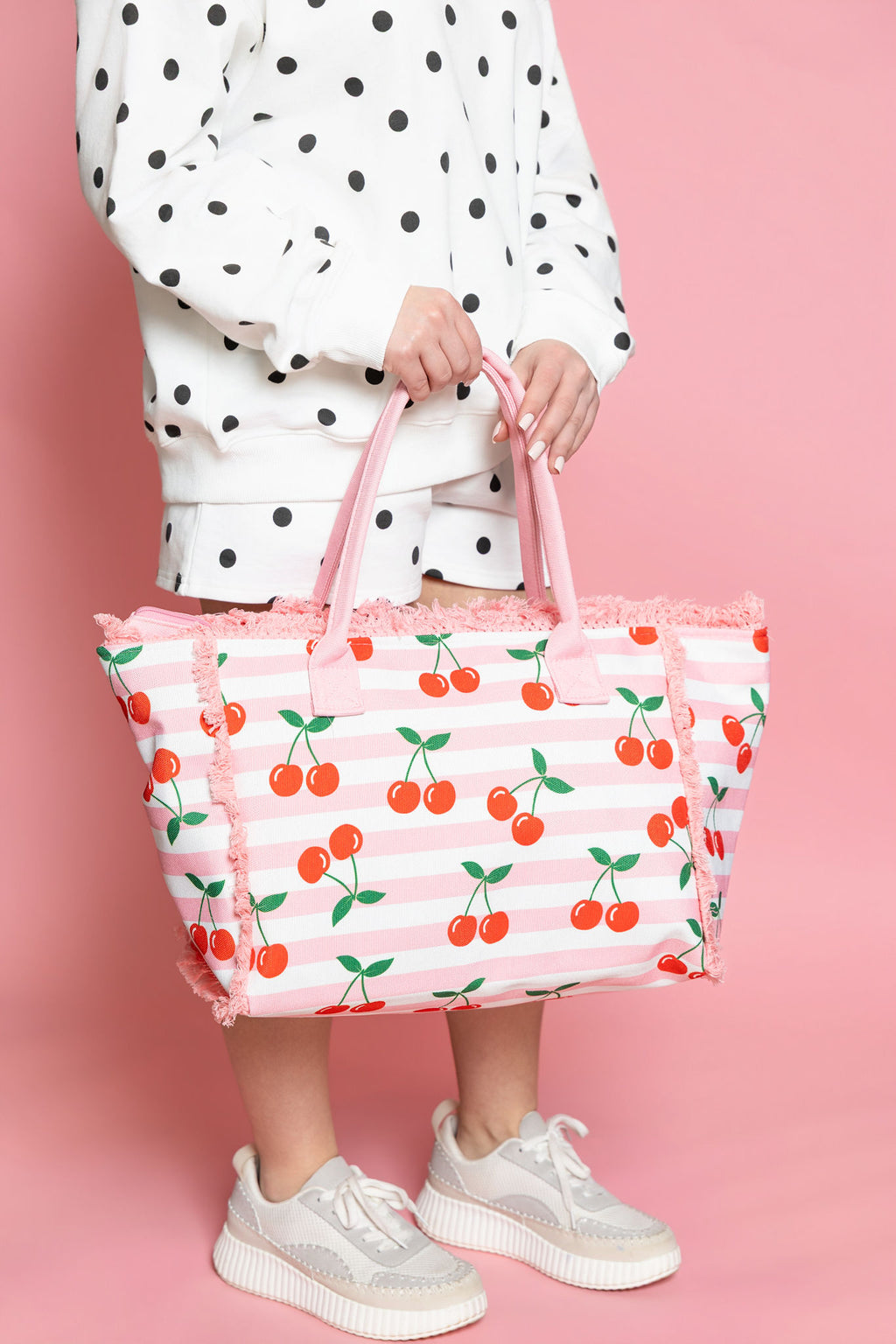 Cherry Stripe Fringe Tote Bag