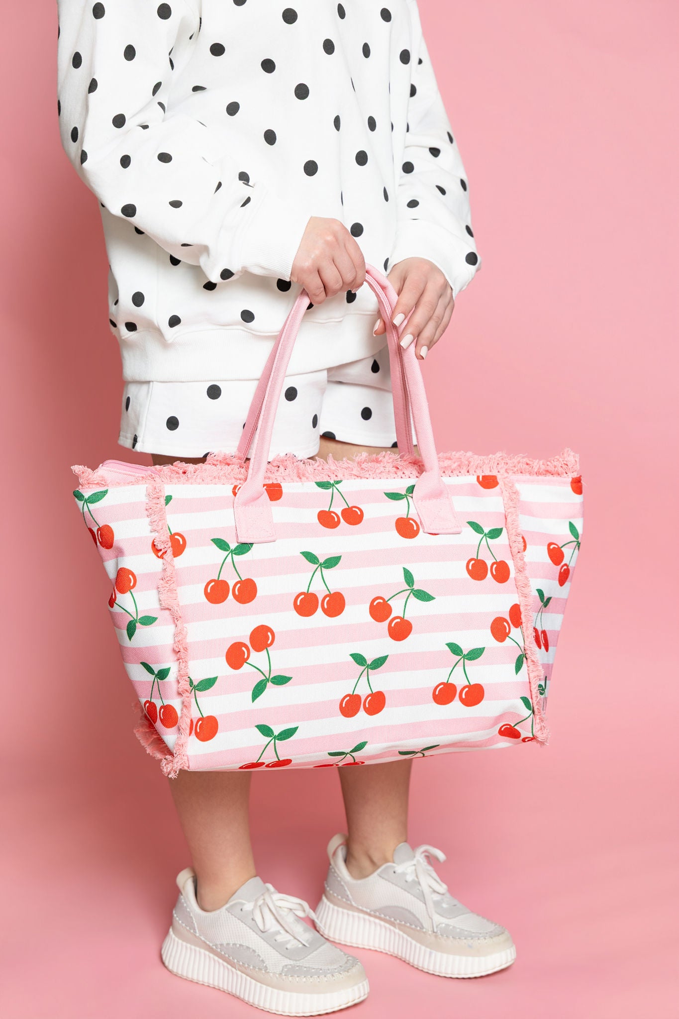 Cherry Stripe Fringe Tote Bag