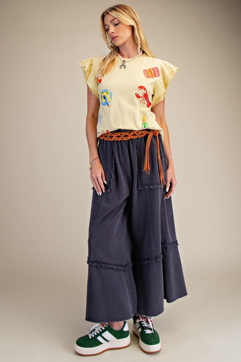 EASEL Wide Leg Mineral Washed Terry Pants