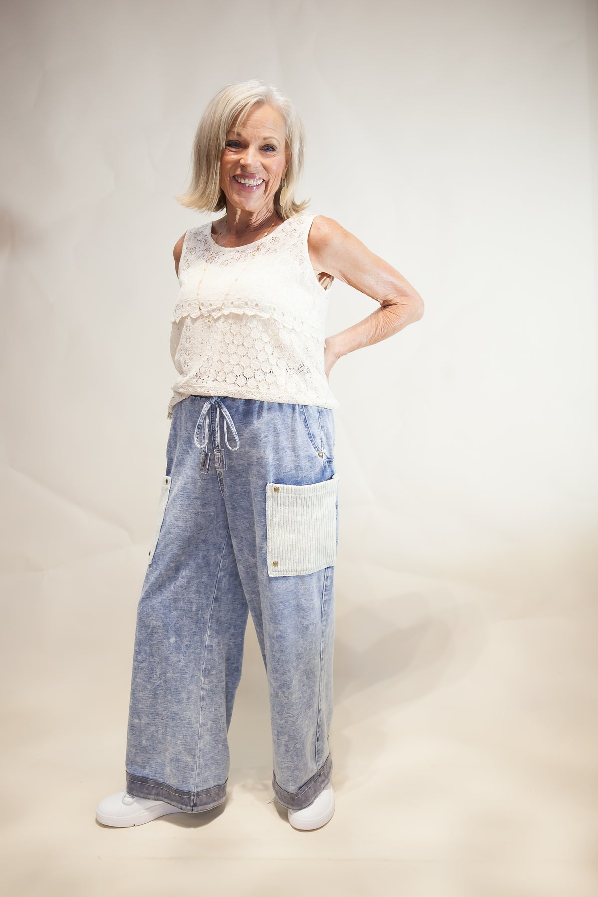Katrina Patchwork Terry Knit Wide Leg Pants