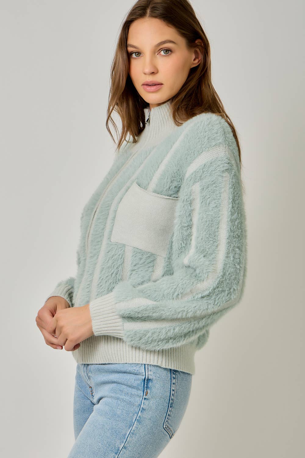 Fuzzy Zip-Up Sweater Jacket