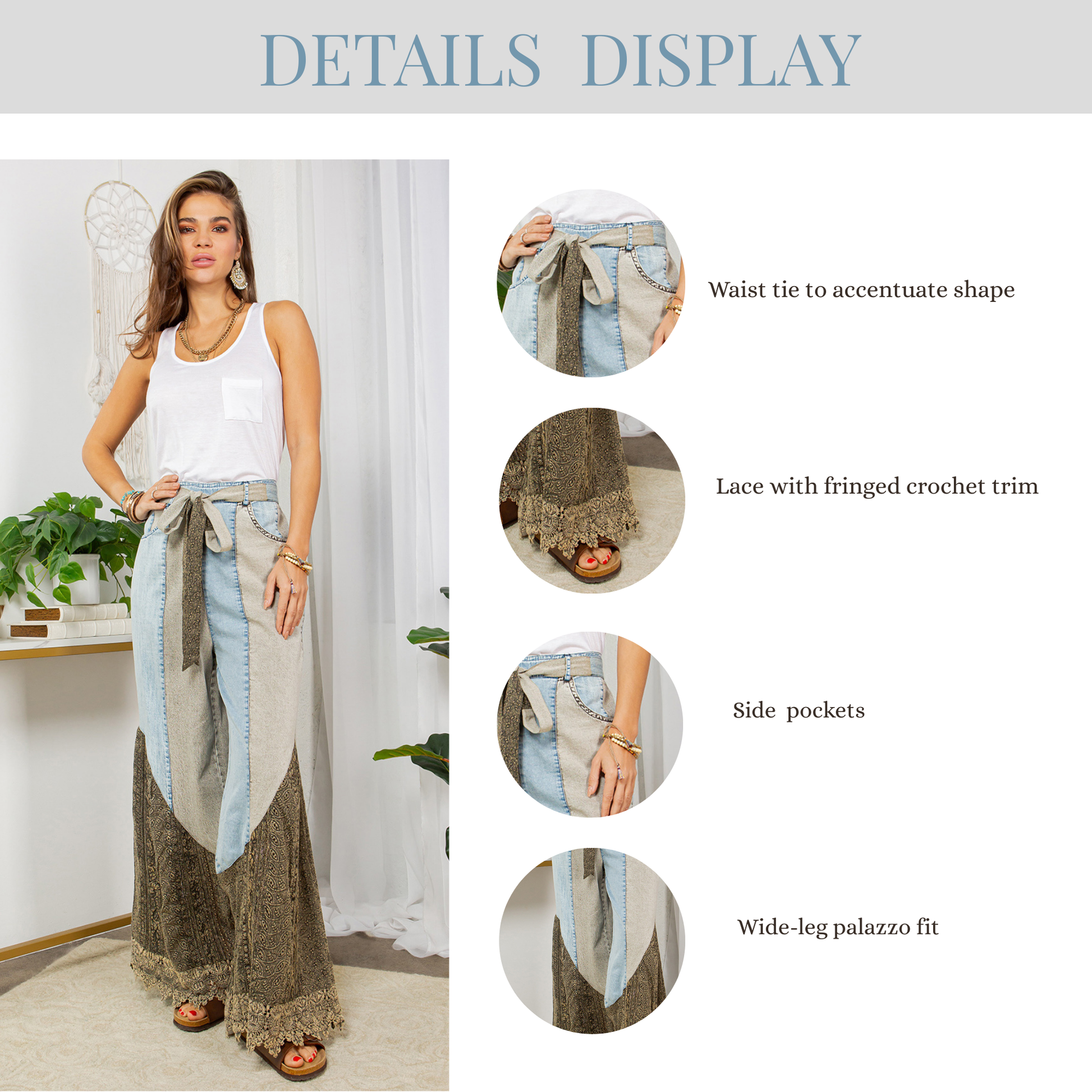Boho Lace Rhapsody Denim and Lace Flare Pants
