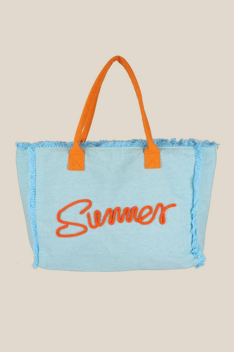 Embroidered Summer Print Fringe Tote Bag