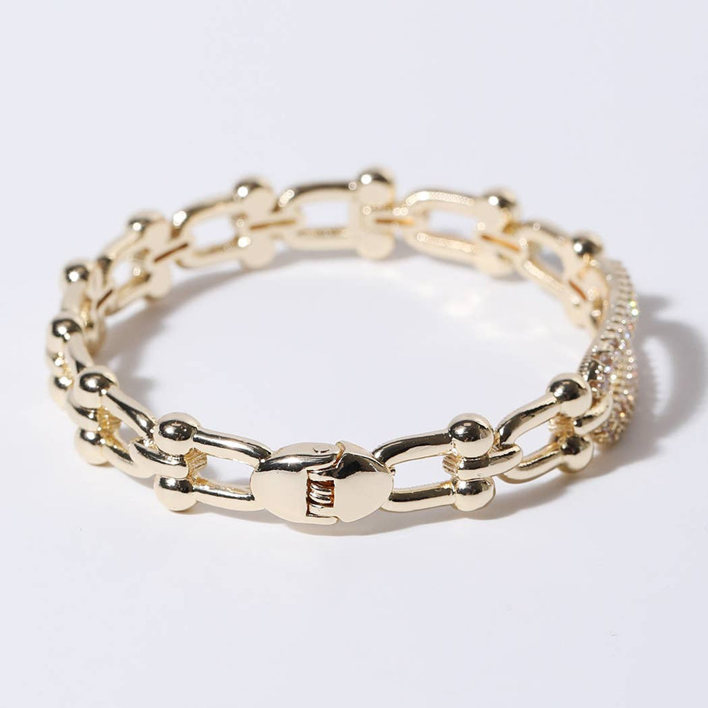 Linked Chain Gold CZ Pave Bar Bangle Bracelet