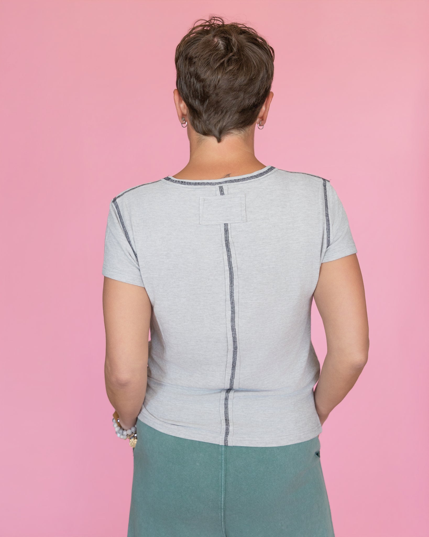 POL Short Sleeve Stitch Rib Knit Top