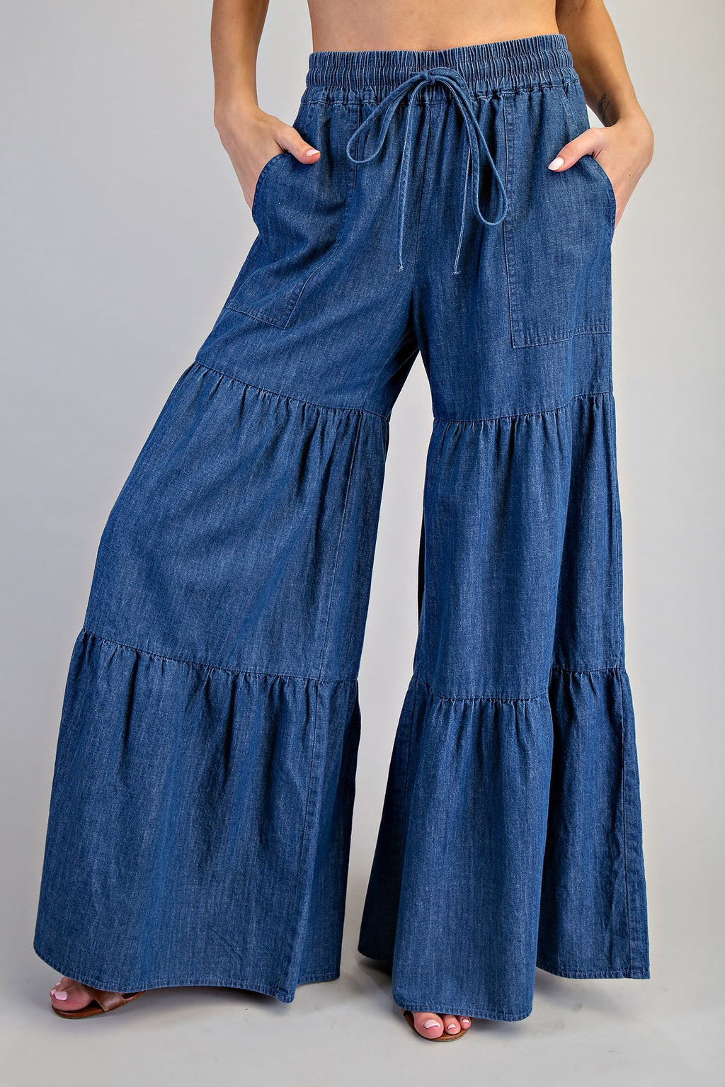 Mineral Washed Tiered Wide Leg Pants