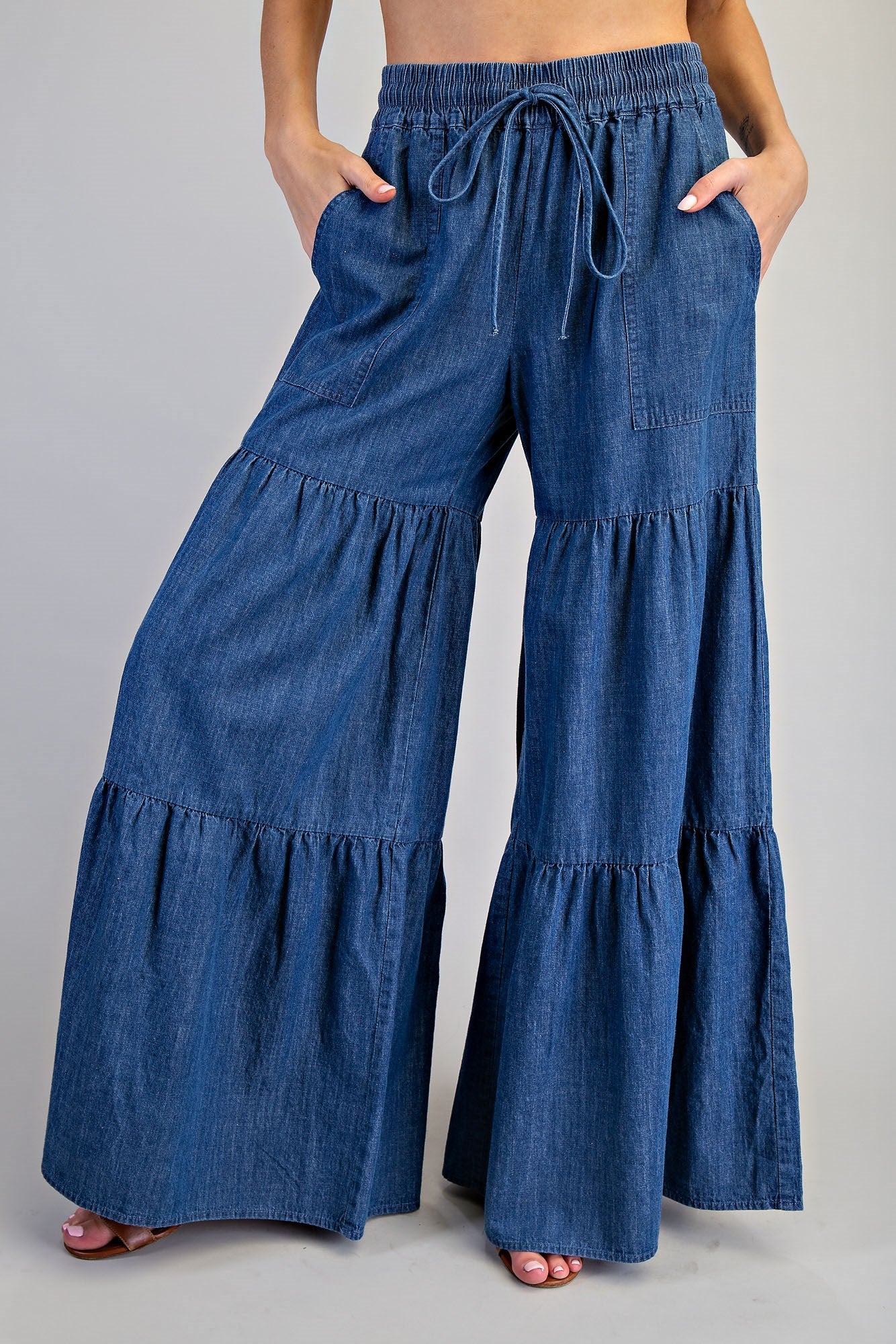 Mineral Washed Tiered Wide Leg Pants