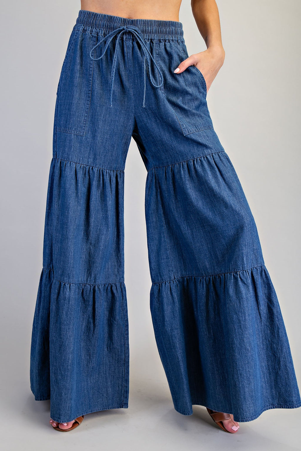 Mineral Washed Tiered Wide Leg Pants
