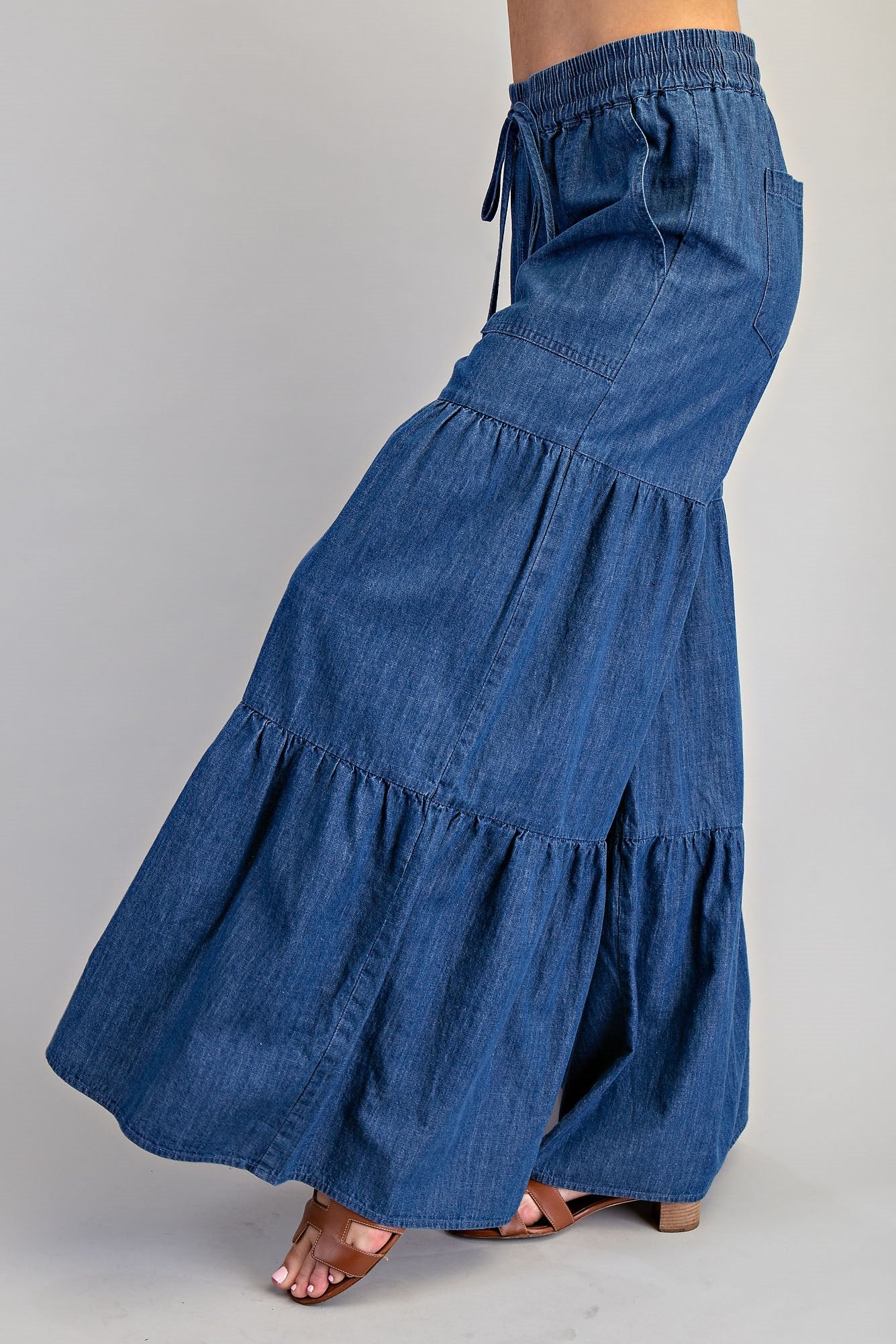 Mineral Washed Tiered Wide Leg Pants