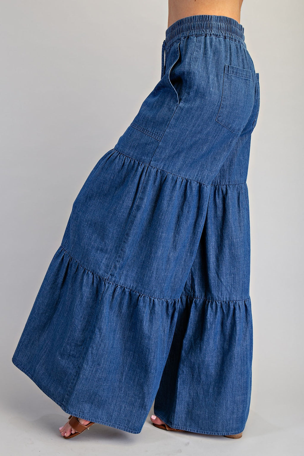 Mineral Washed Tiered Wide Leg Pants