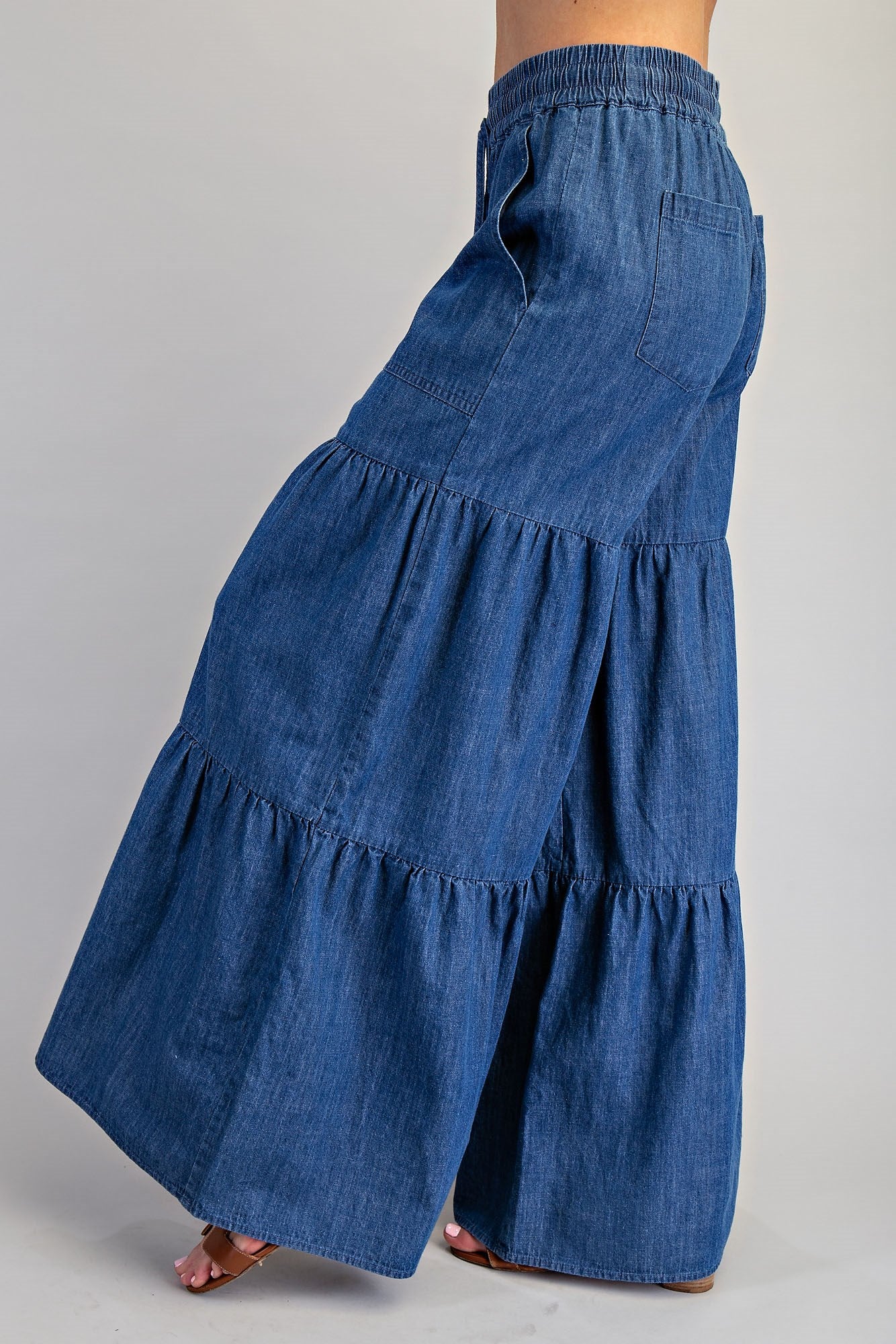 Mineral Washed Tiered Wide Leg Pants