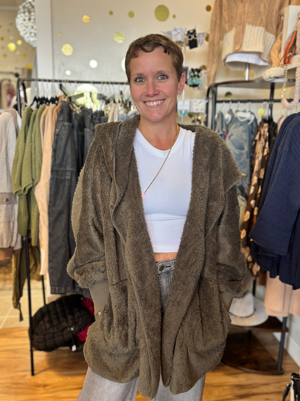 Plushy Faux Fur Hoodie Jacket w/ Pockets