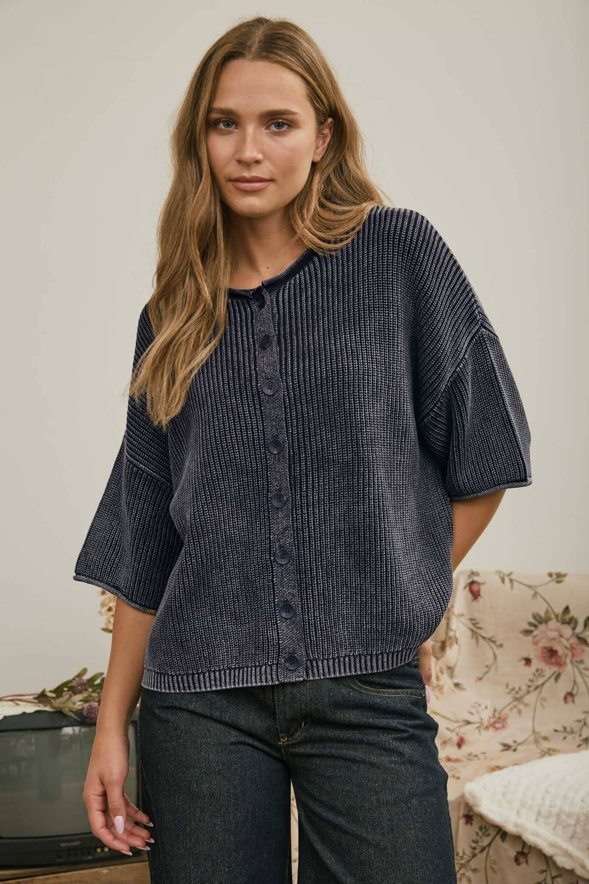Delaney Washed Ribbed Cardigan