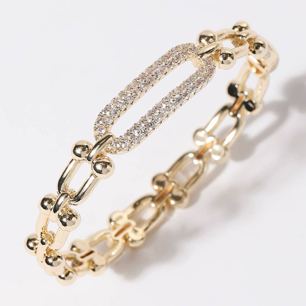 Linked Chain Gold CZ Pave Bar Bangle Bracelet