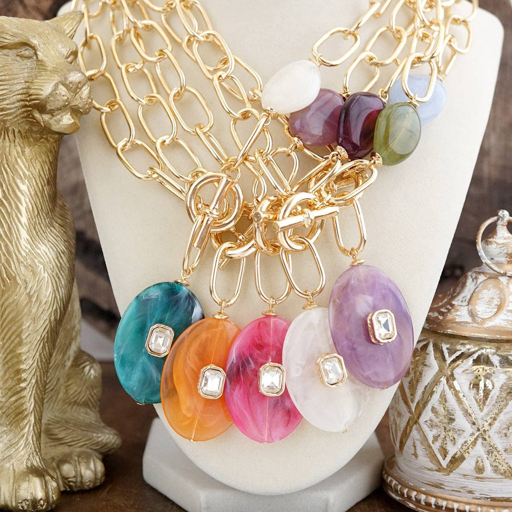 Prism Drift – Marbled Acrylic Stone Lariat Necklace