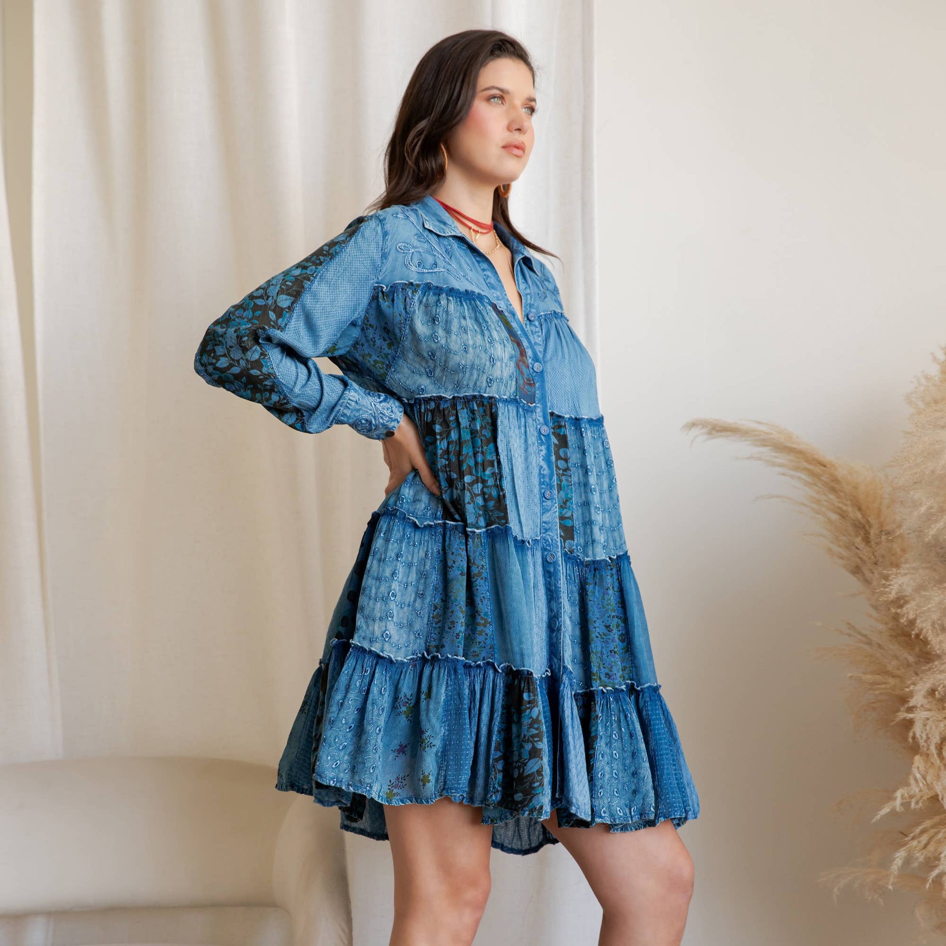 Boho Patchwork Babydoll Summer Dress