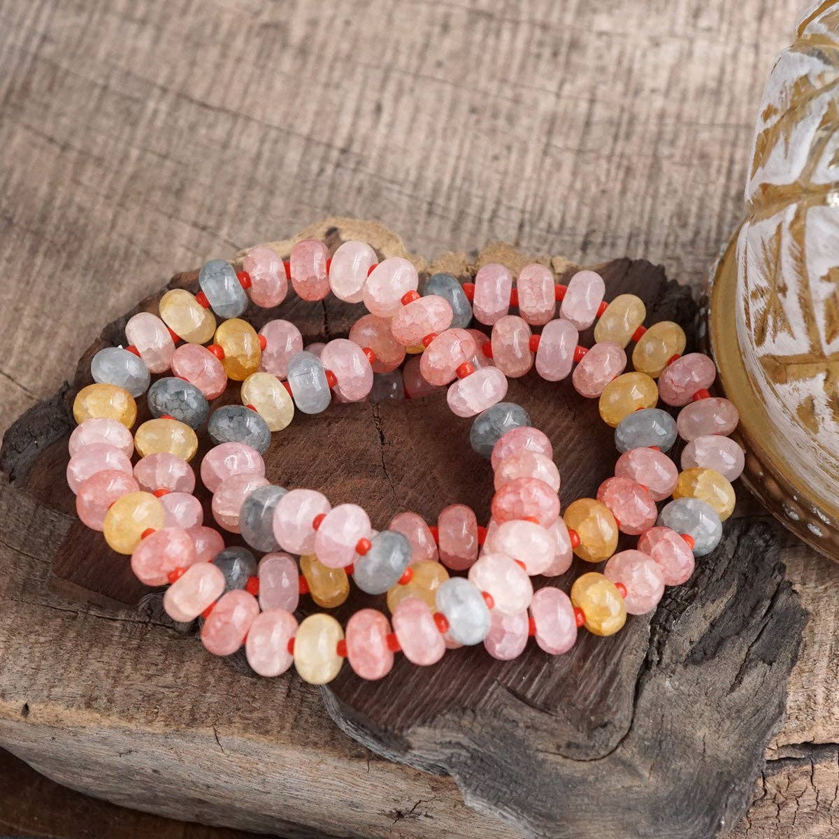 Sunlit Drift – Crackle Glass Rondelle Bracelet Set