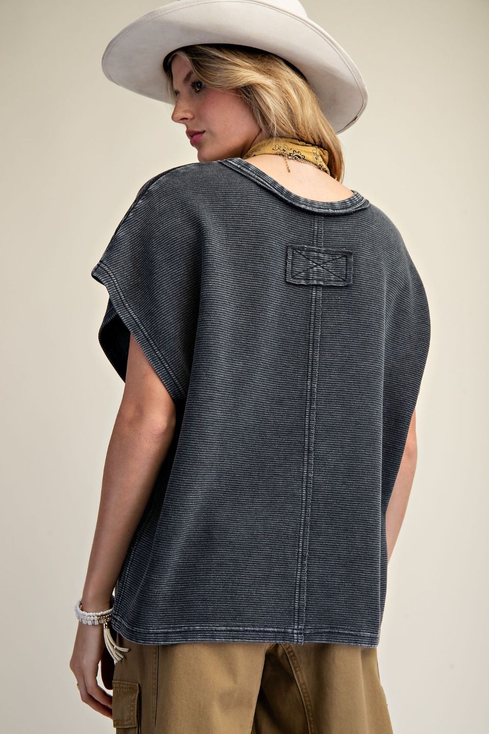 Easel Drop-Shoulder Textured Washed Top