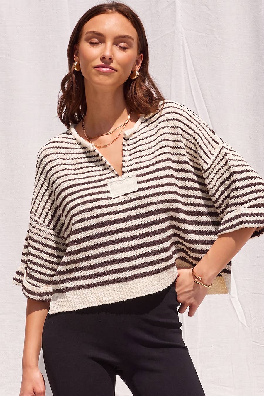 Lightweight Striped Slouchy Sweater w/ V-Neckline