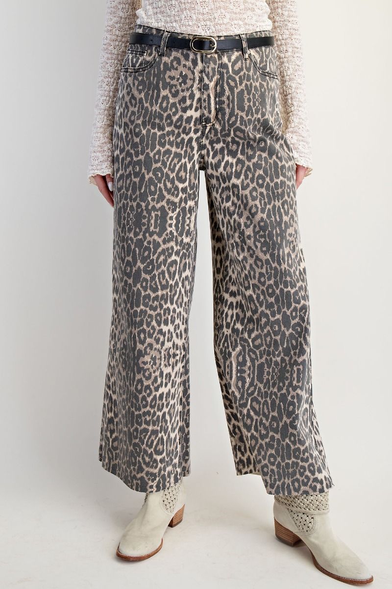 EASEL Leopard Print Washed Twill Pants