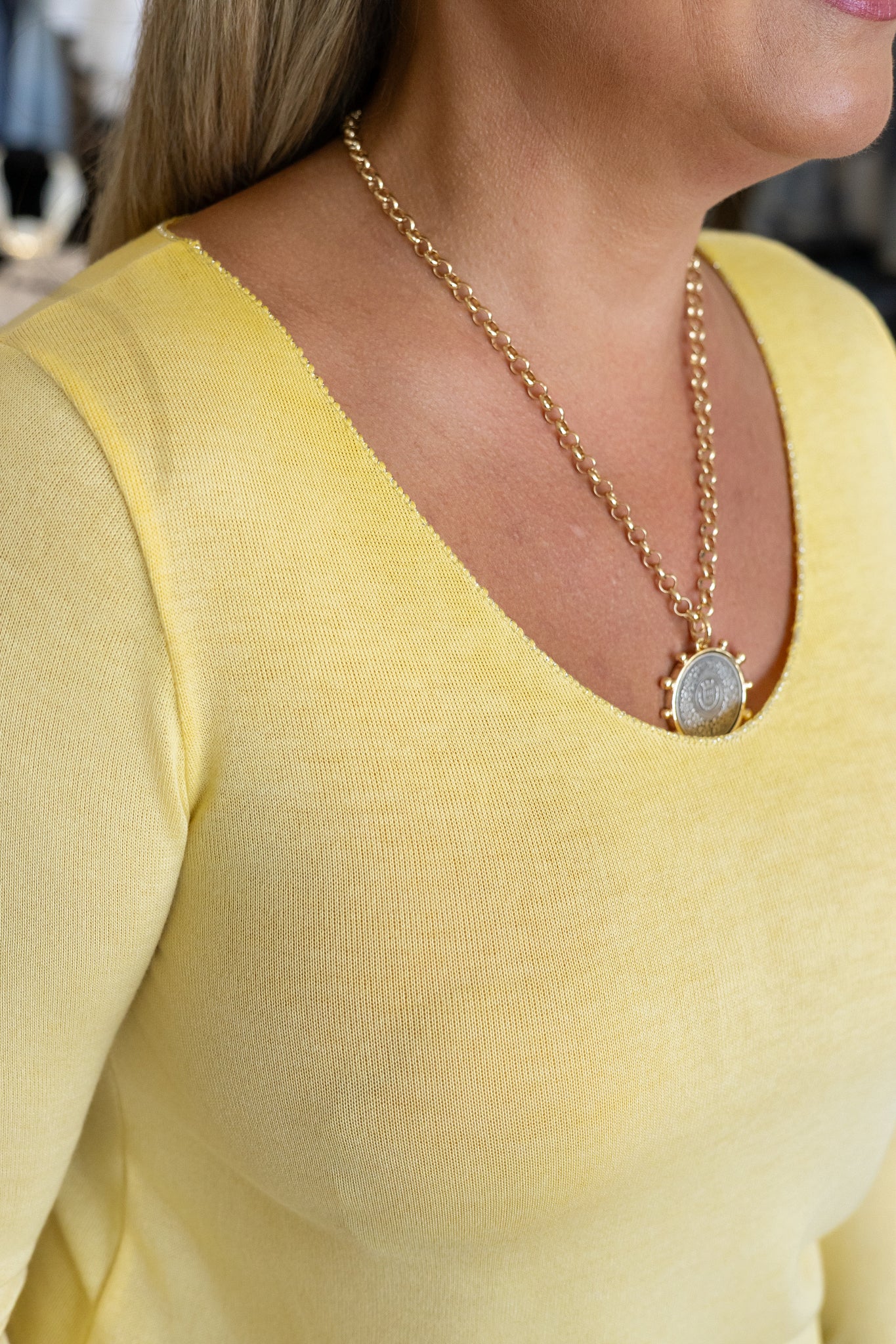 Cassie V-Neck Silver Trim Top