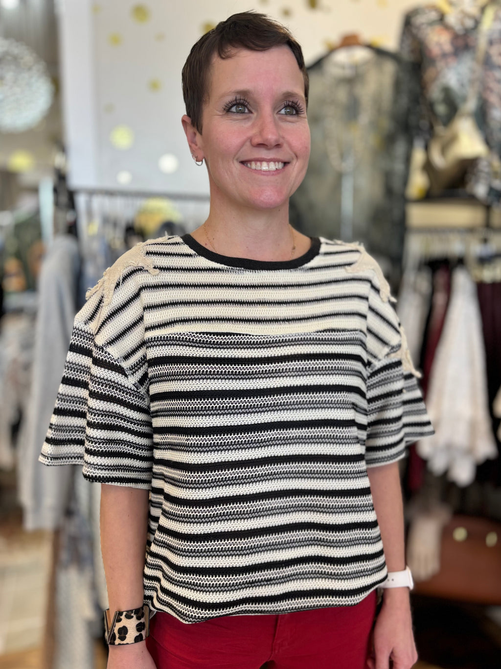 Lydia Striped Star Distressed Knit Sweater