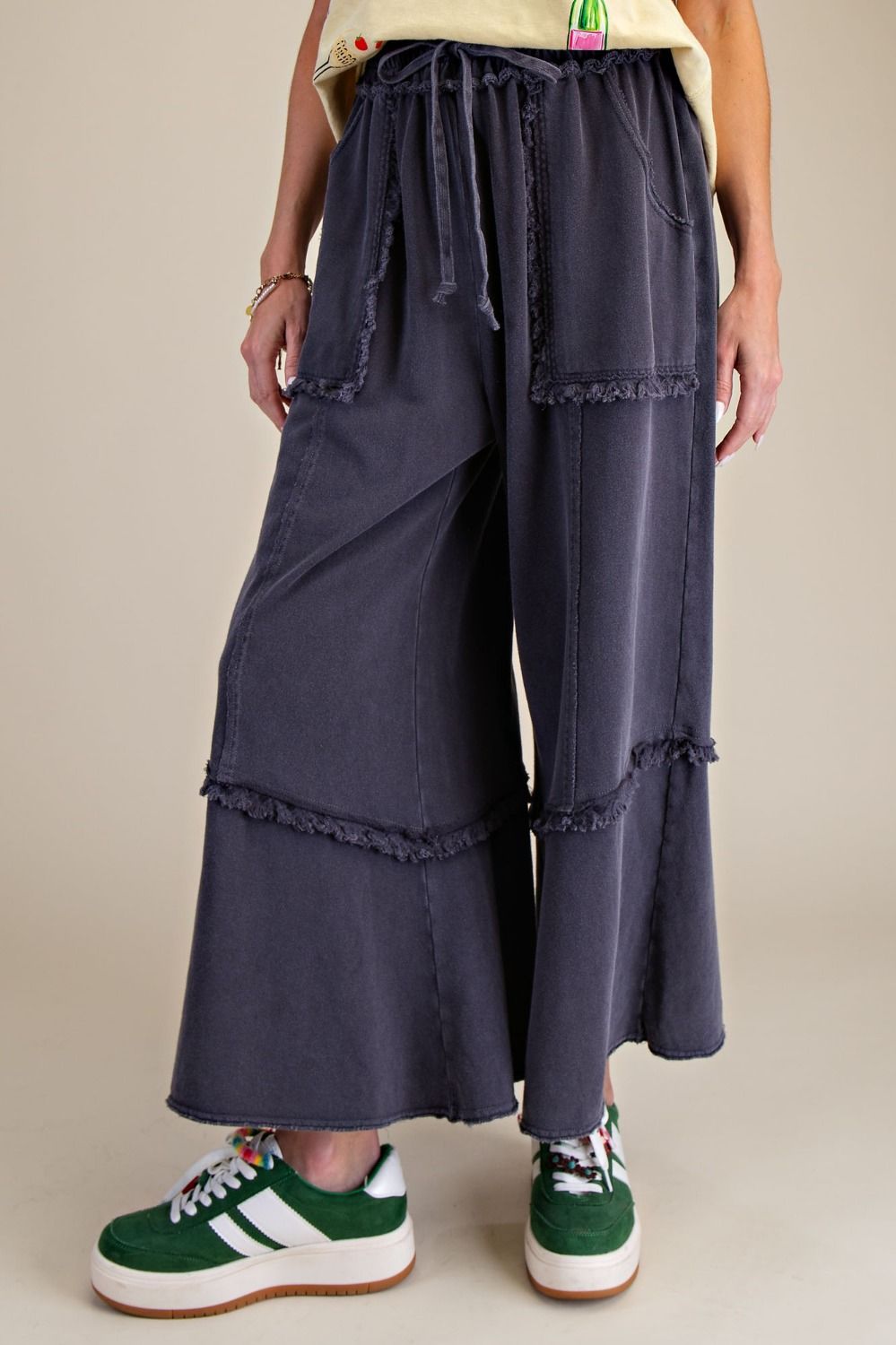 EASEL Wide Leg Mineral Washed Terry Pants