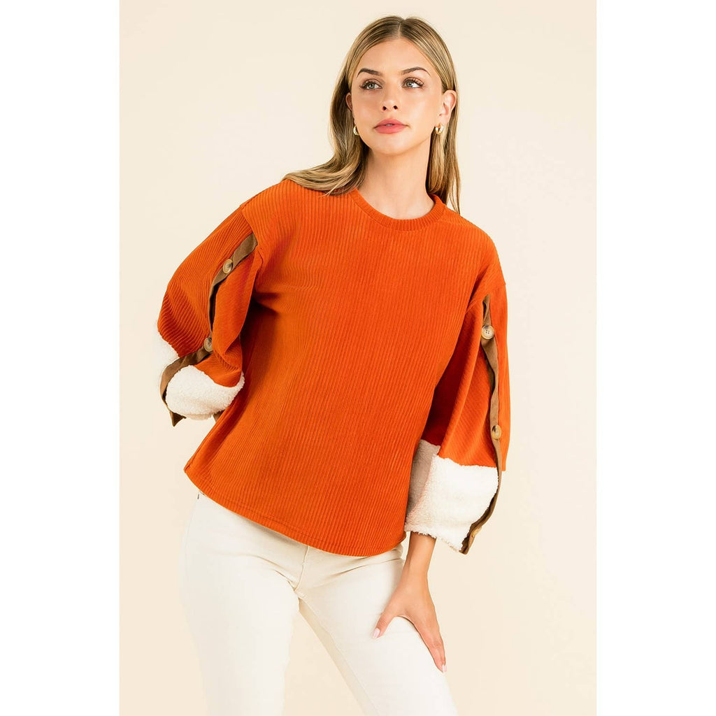 Valeria Velvet Sherpa Sleeve Top