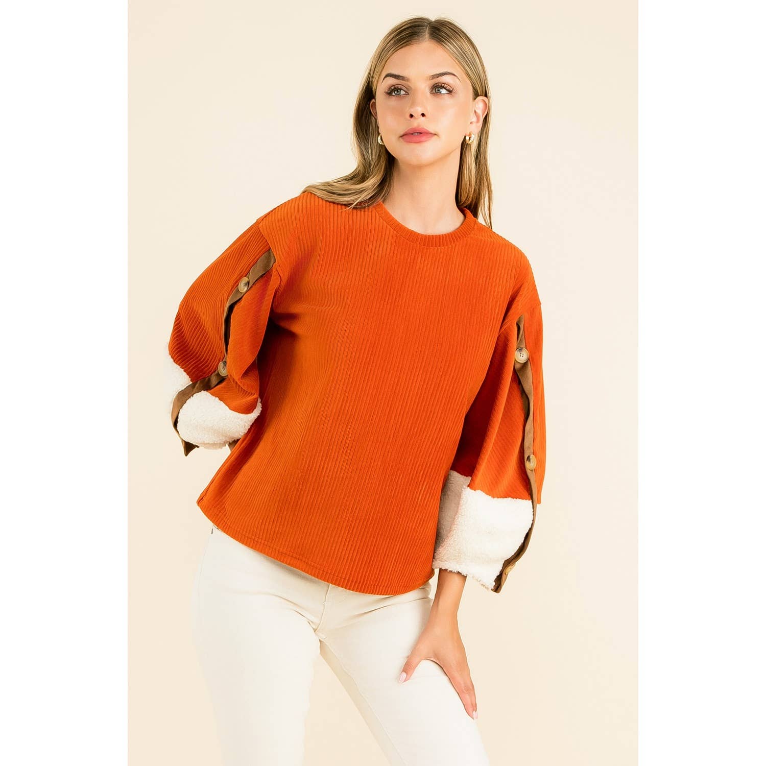 Valeria Velvet Sherpa Sleeve Top